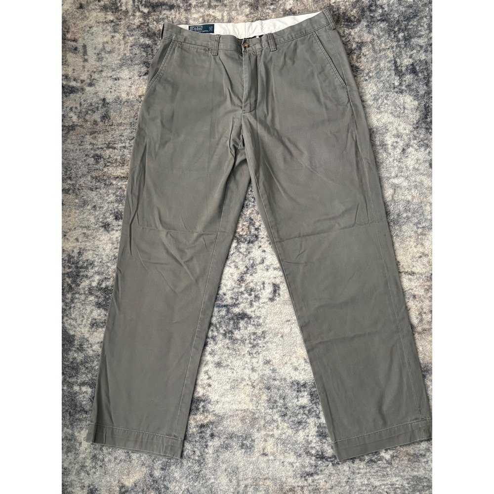 Polo Ralph Lauren Preston Pants Mens 35x32 Gray w/ Navy‎ Pony Cotton Classic Fit